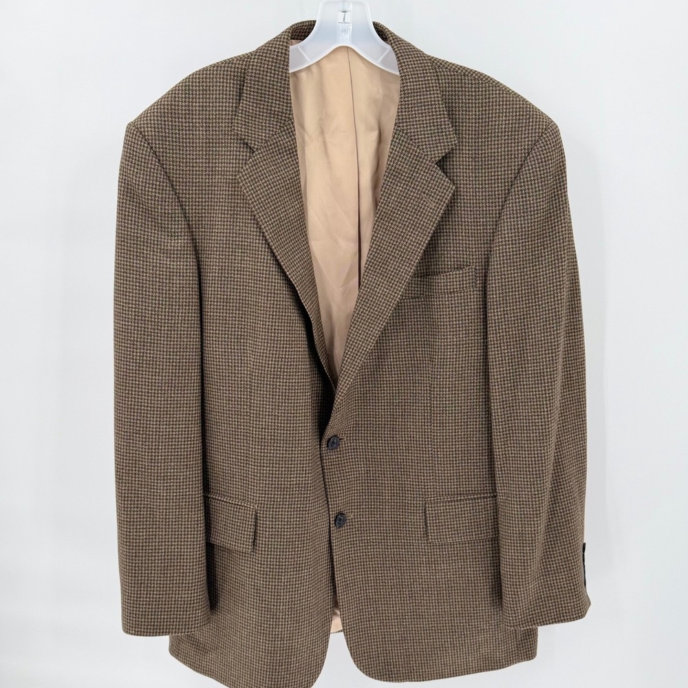 OSCAR DE LA RENTA Men's Wool Houndstooth Blazer Brown 44 Regular